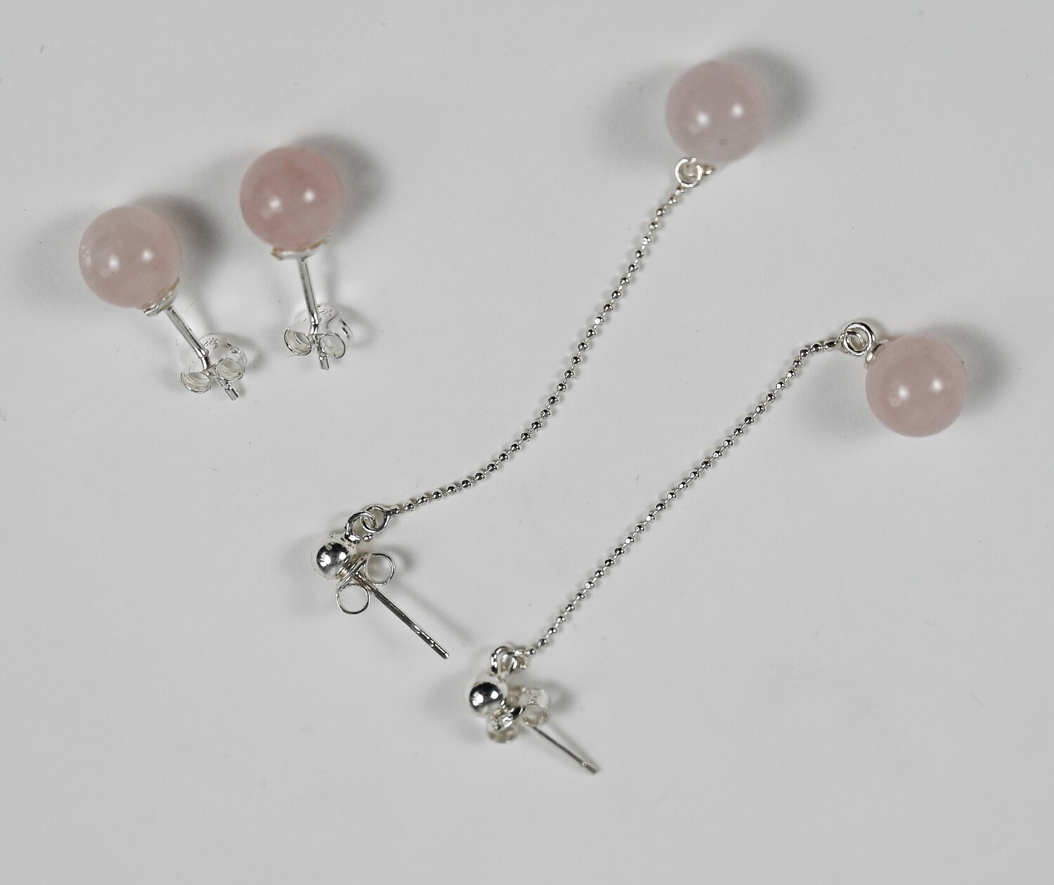 DROPS earrings, made of 925 sterling silver 4,5 cm. bead chain and pink moonstones. Handmade by Helle Hennie