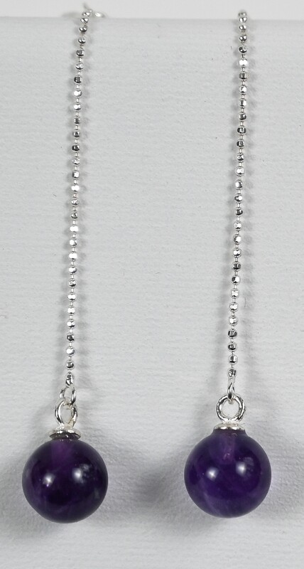 DROPS earrings, made of 925 sterling silver 4,5 cm. bead chain and purple Amethyst. Handmade by Helle Hennie