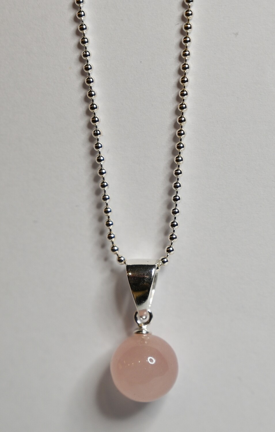 DROPS necklace, made of 925 sterling silver bead chain and pendant of 9,4 mm. pink Moonstone. Handmade by Helle Hennie