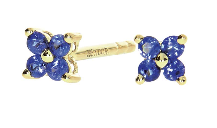 AMELIA blue earring, made of 14 ct. yellow gold and sapphire. 4 mm​​.