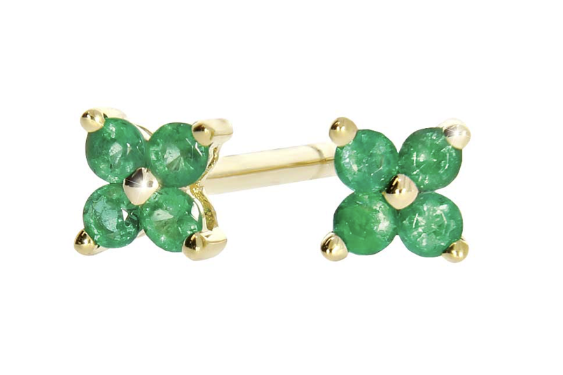 AMELIA green earrings, made of 14 ct. yellow gold and green emerald. 4 mm​​