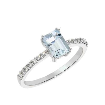 MARINA ring, made of 14 ct. white gold, 0,15 ct. W/SI diamonds and aquamarine