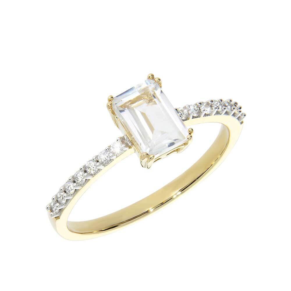 VALERIA ring, made of 14 ct. yellow gold,  0,15 ct. TW/SI diamonds ​and white topaz