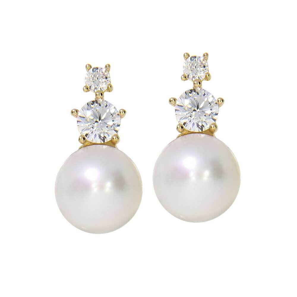 ELVIRA earrings, made of 14 ct. yellow gold, cubic zirconia and white fresh water pearls