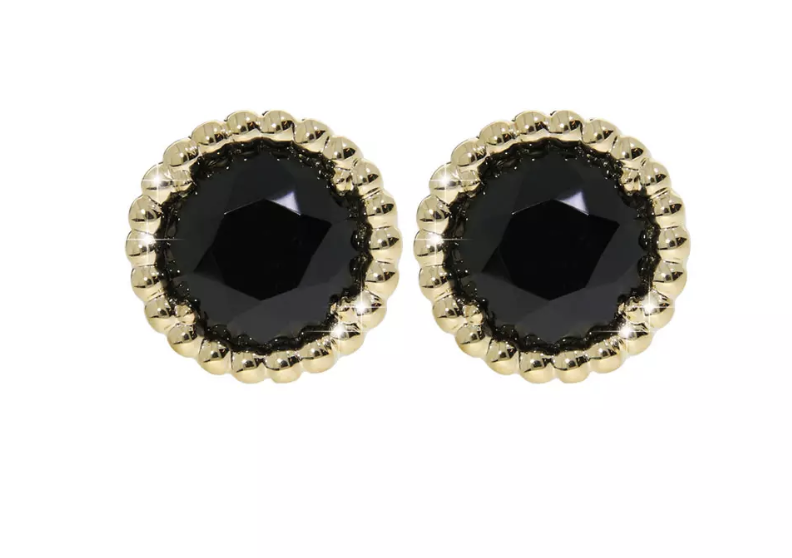 Anne earrings, made of 14 ct. yellow gold and black onyx 9,5 mm.