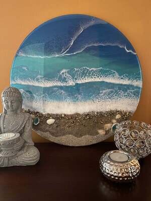 16” Round Resin Ocean Beach Art