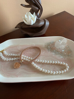 Soft Pink and Ivory Trinket Dish Featuring Authentic Clear Quartz Crystals