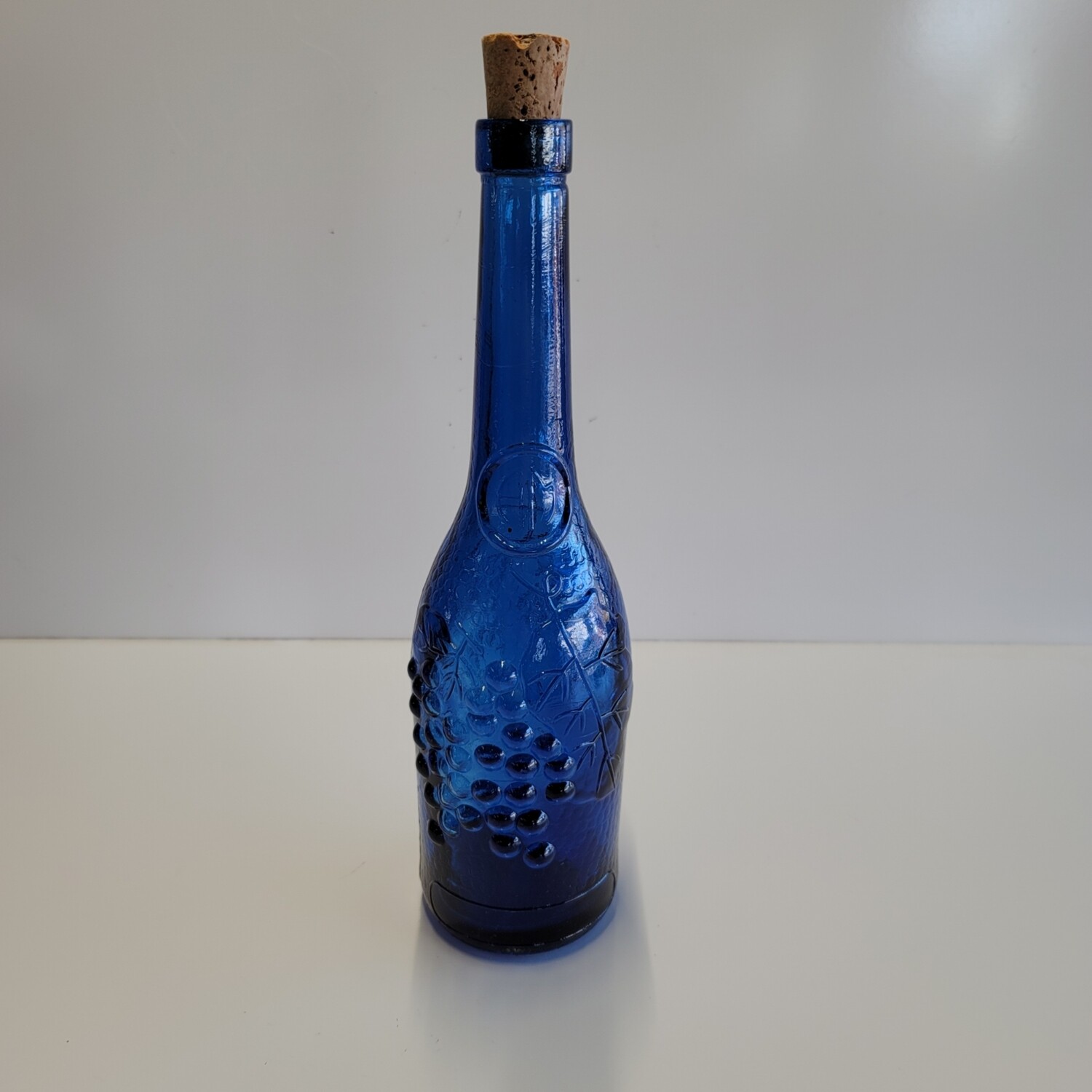 Decorative AM Blue Wine Bottle with Grapes & Leaves