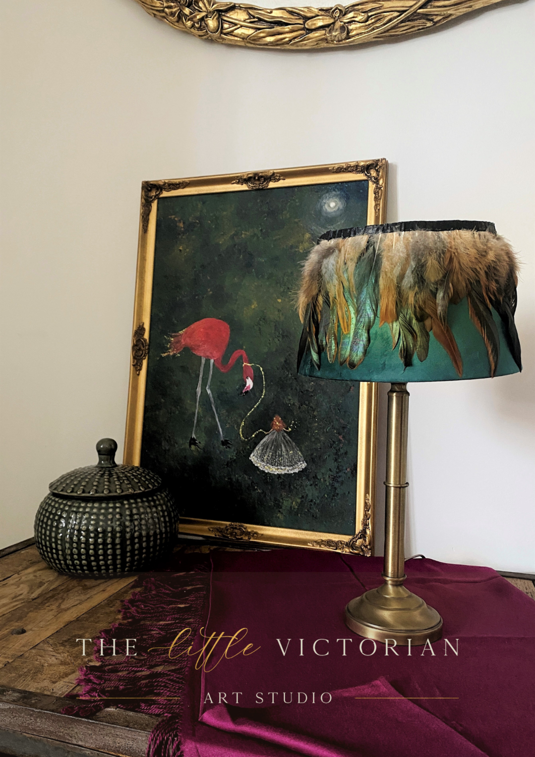 Feather Lampshade Copper &amp; Green