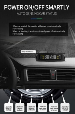 Solar display Internal TPMS Car Tyre Pressure Monitoring System with 4 Tyres Sensors Bar/PSI & Temperature
