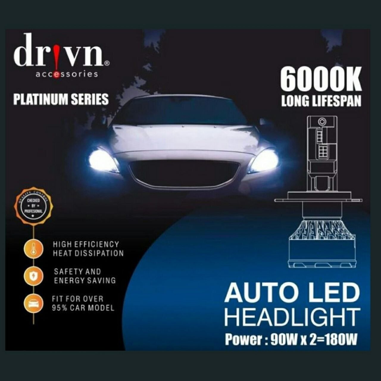DRIVN 180W [90 W each] 6000K LED - H4