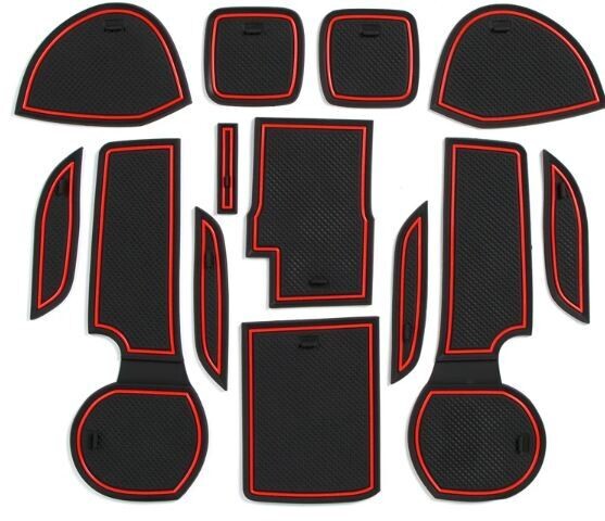 S Cross Anti-slip Rubber Mats for Cup and Door Grooves [Red-Black]