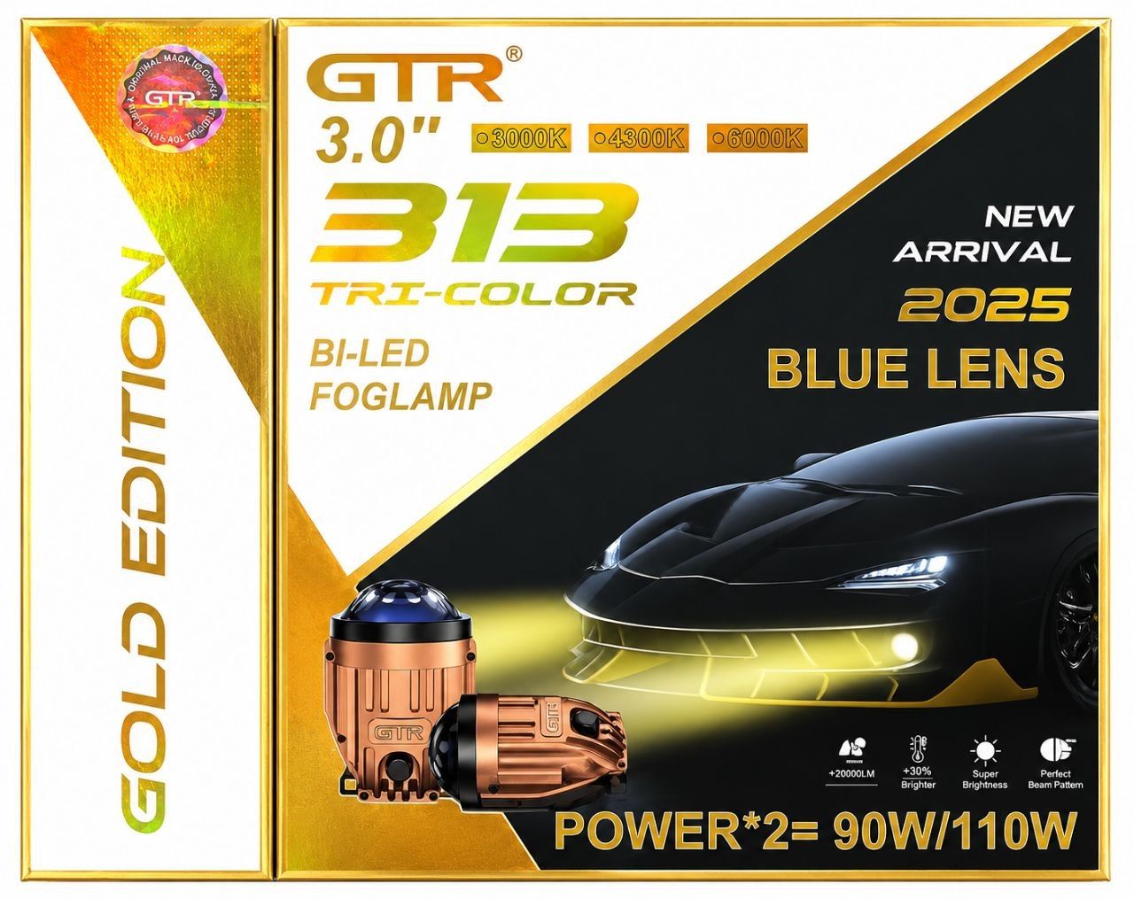 GTR 313 TRI COLOR BI-LED 3 inch Projector Fog Lamp with High/ Low Beam