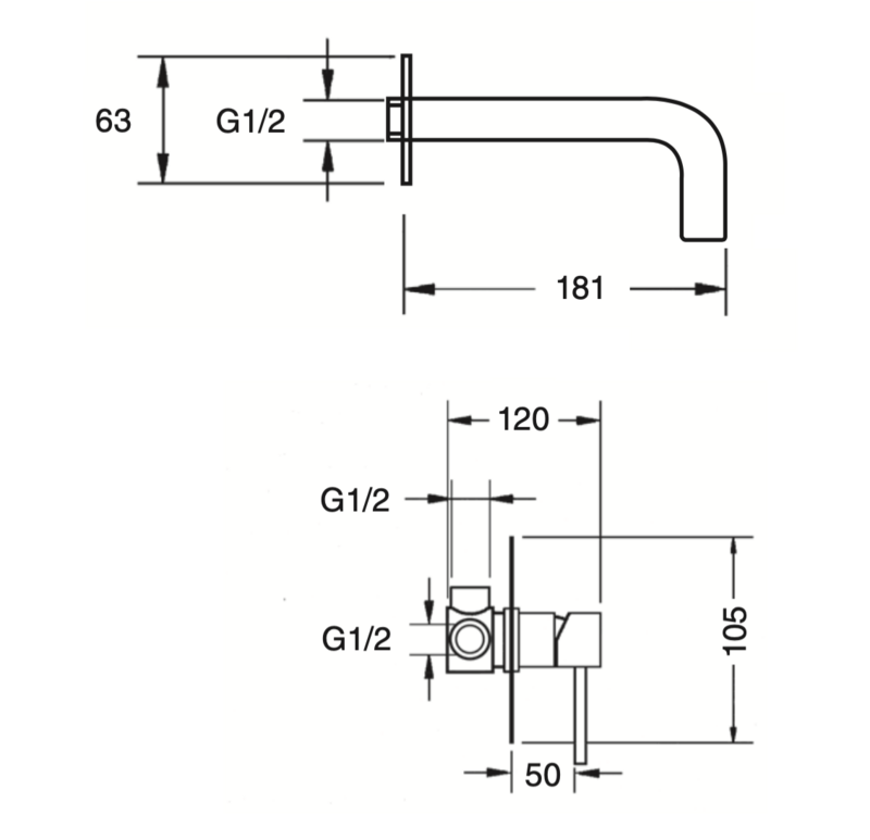 Izas built-in wall-mounted washbasin mixer