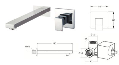 Tizziano built-in wall-mounted washbasin mixer