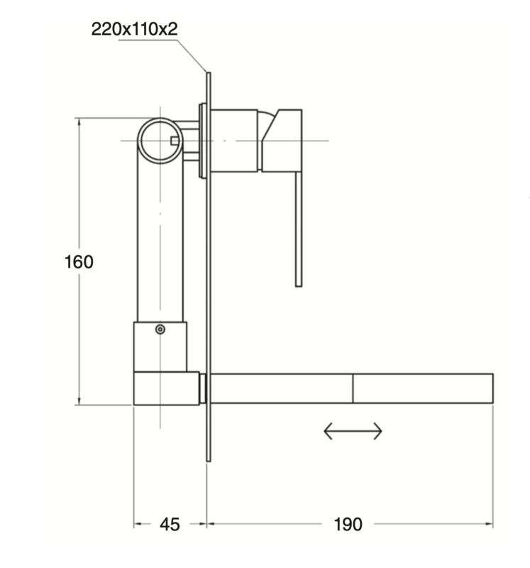 Rectangular wall-mounted basin mixer Tizziano waterfall