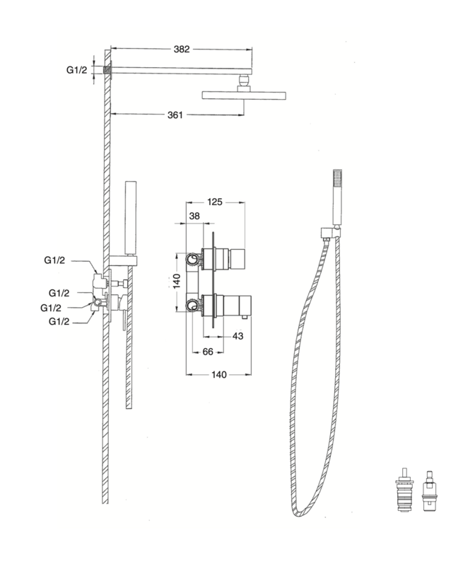 Moncayo 2-way built-in thermostatic shower set