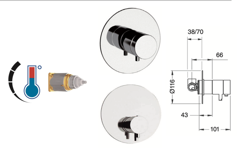 Ainsa built-in thermostatic shower mixer