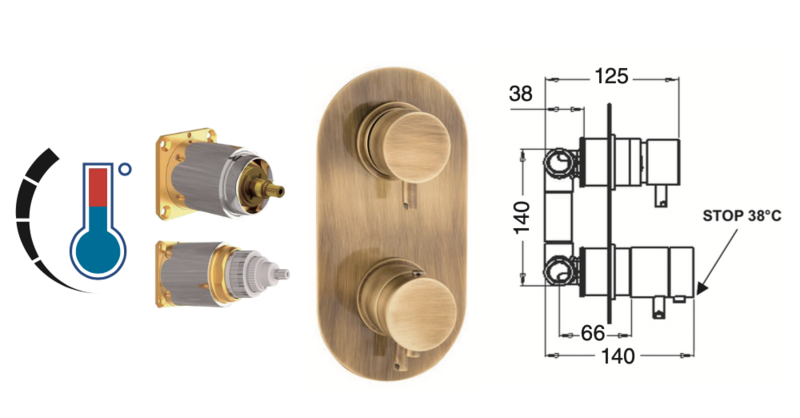 Ainsa 2-way built-in thermostatic shower mixer