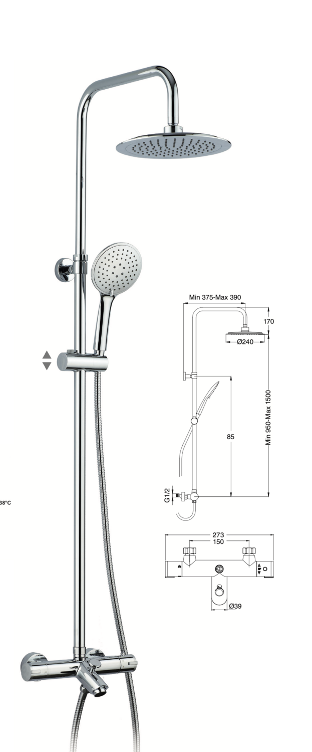 Ainsa telescopic bath-shower thermostatic column