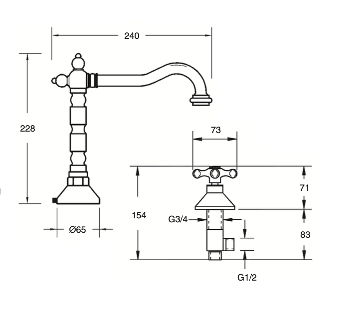 Monobloc washbasin central spout Venice