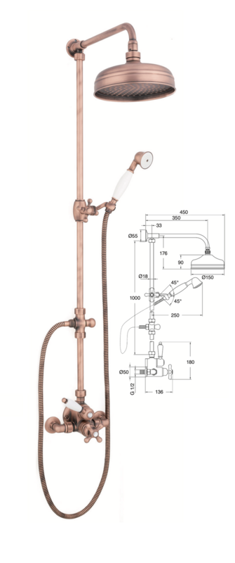 Wall-mounted thermostatic shower column Venice