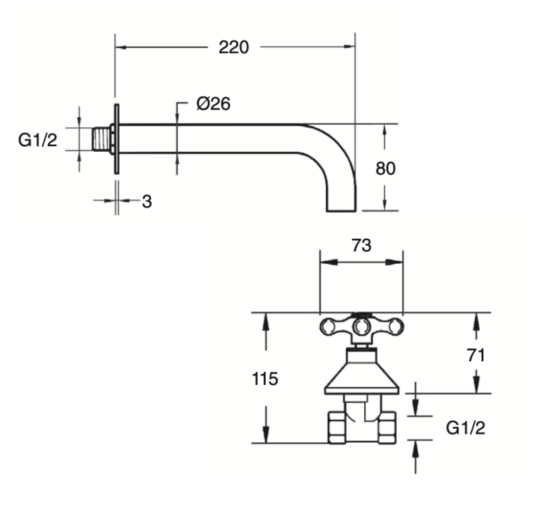 Wall-mounted basin mixer with central spout Classic