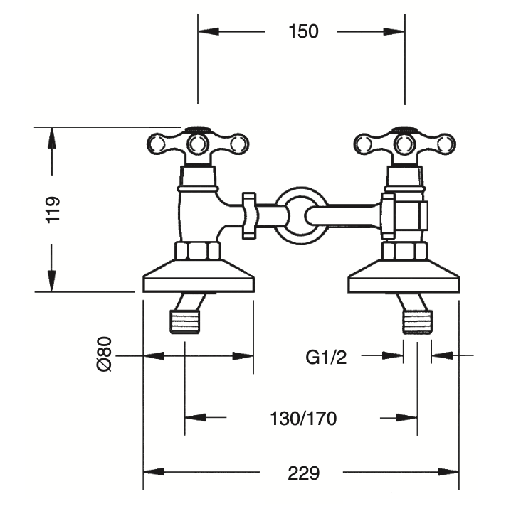 Shower group with fork and Classic shower equipment