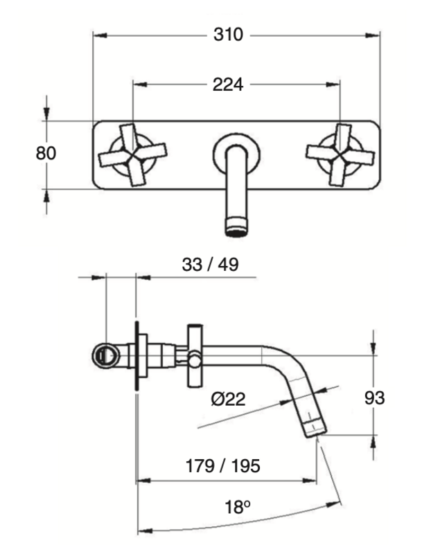 Jalón wall-mounted embeddable basin mixer