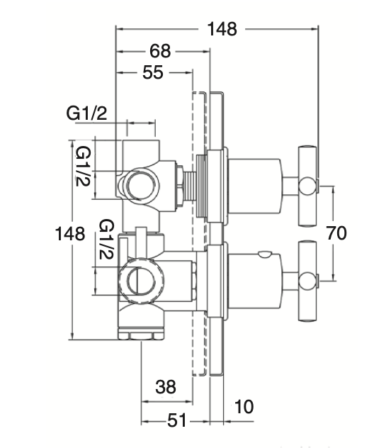 3-way concealed thermostatic shower mixer Jalón