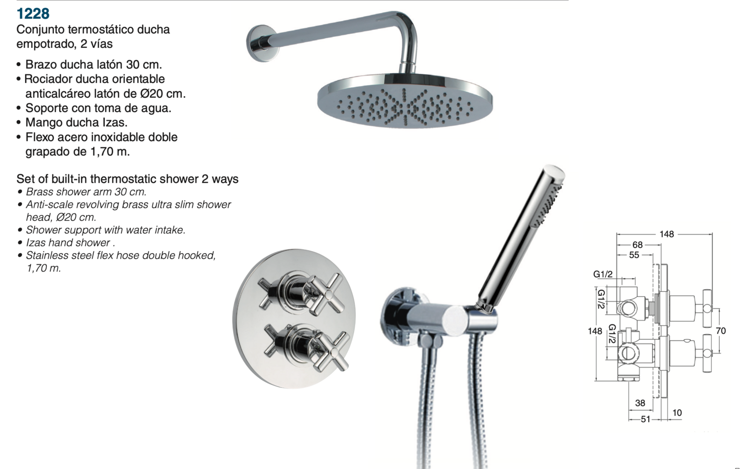Jalón 2-way built-in shower thermostatic set