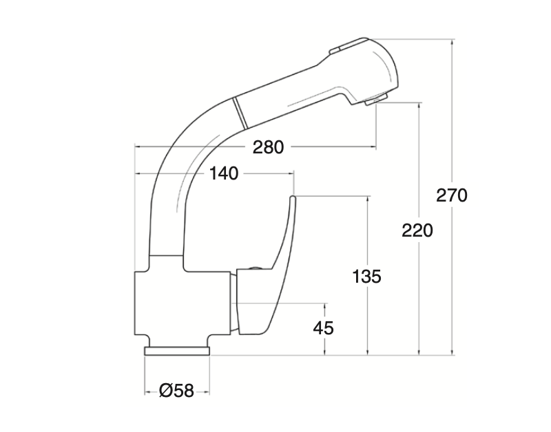 Oroel single-lever extendable sink with high spout