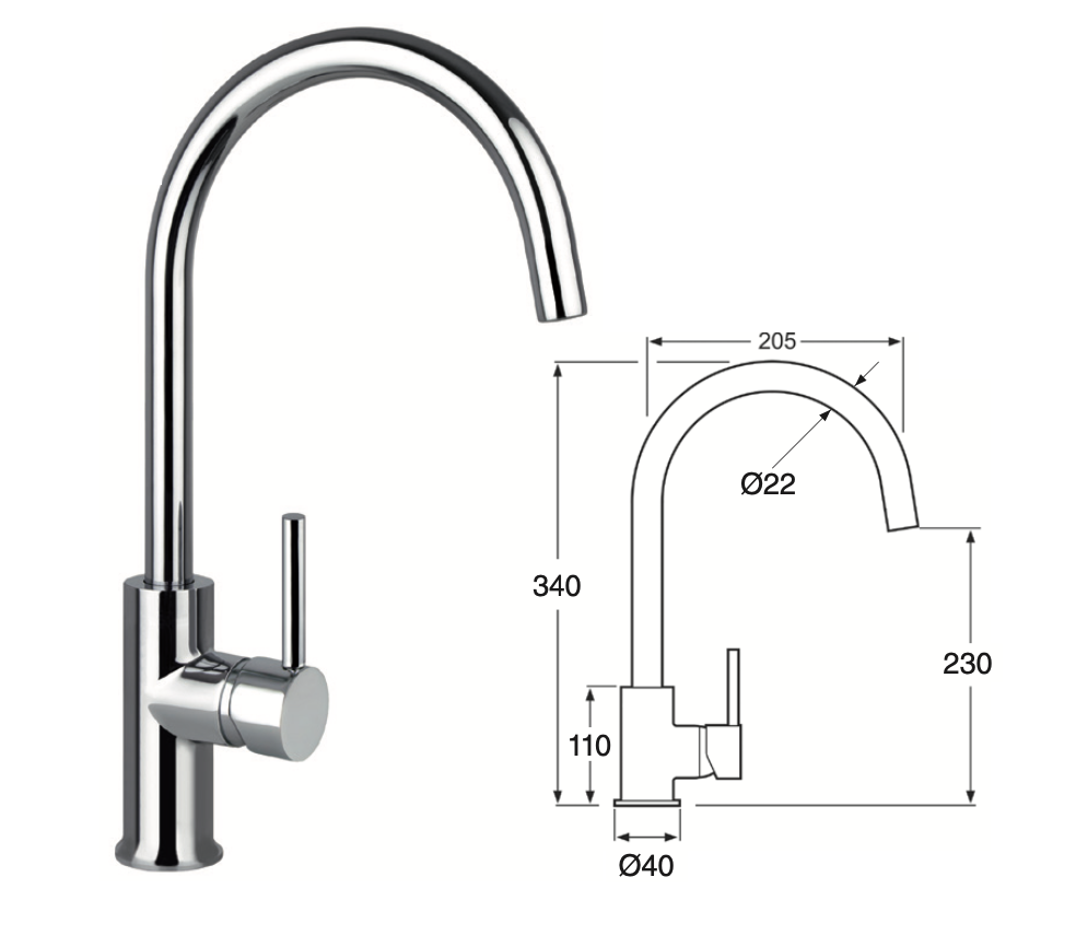 Minimalist single-lever sink with swivel spout