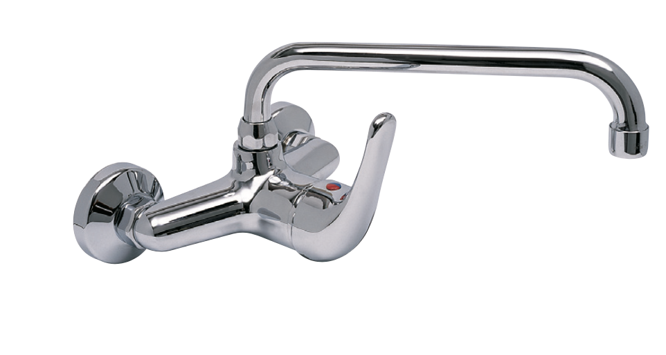 Single-lever wall-mounted sink with high spout