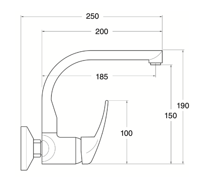 Wall-mounted single-lever sink mixer with high tube spout