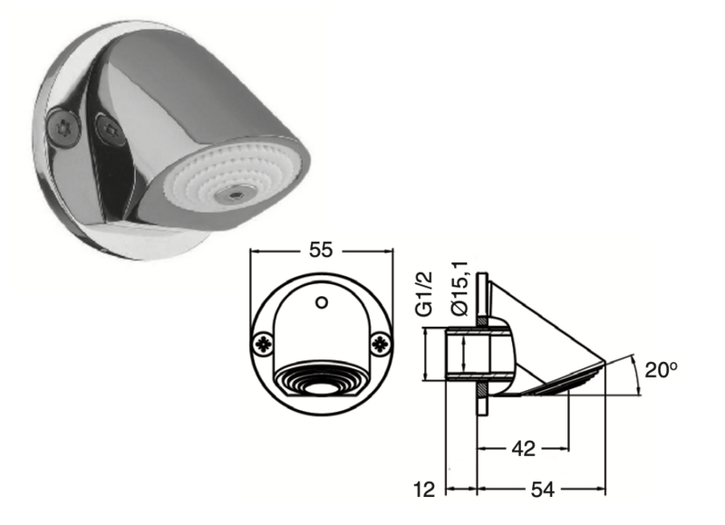 Anti-vandal shower 1/2 brass