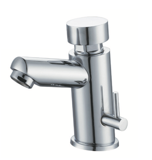 Pre-regulated timed basin mixer