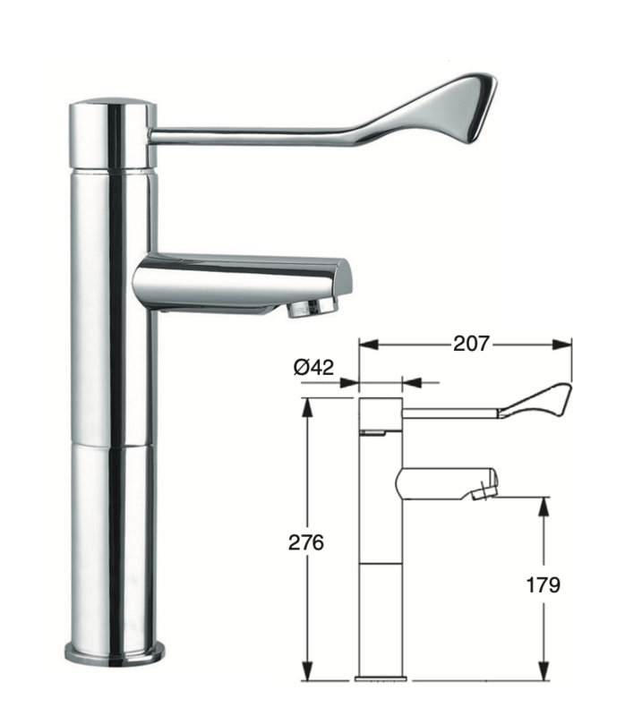 Gerontological minimalist high washbasin mixer