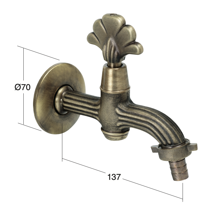 Old-style front faucet with 1/2" hose outlet