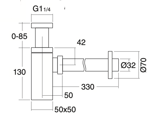 Square sink trap 1 1/4"