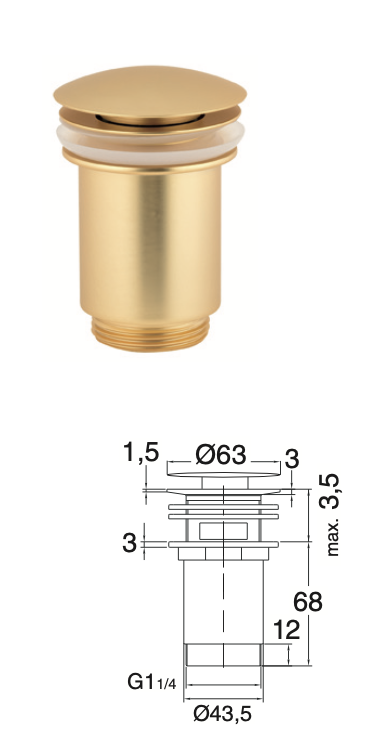 Click clac valve 1 1/4" cylindrical nut