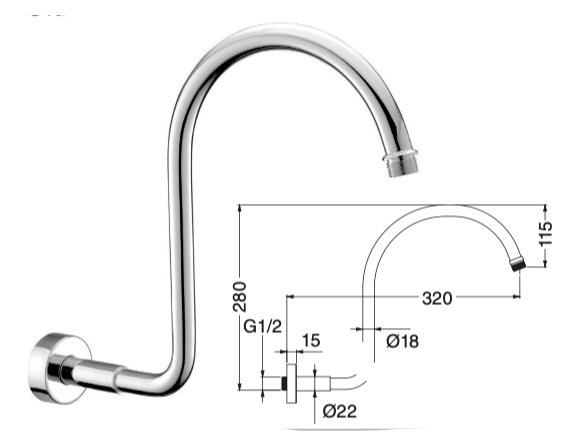 Oval brass shower arm