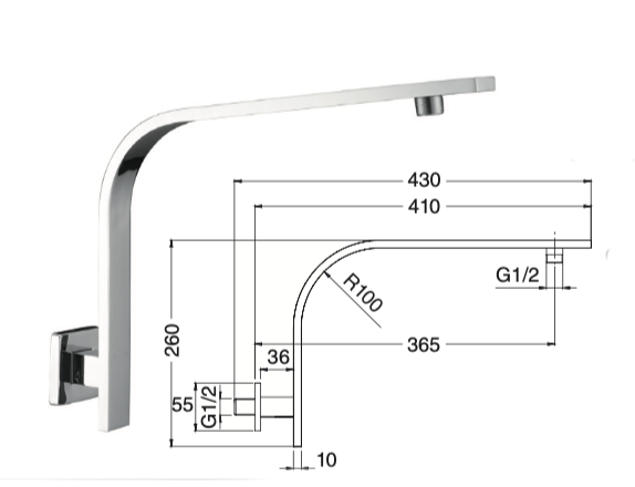 Square brass shower arm