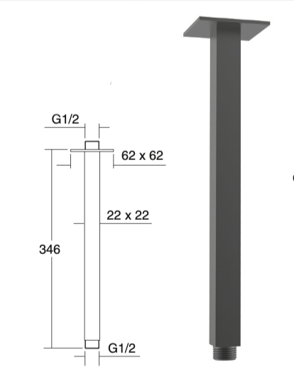 Square brass shower arm to ceiling