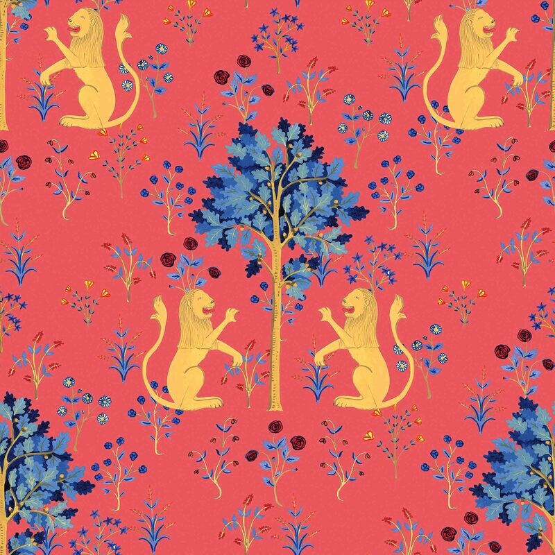 Medieval Tapestry Deep Coral by Brianda Fitz-James Stuart