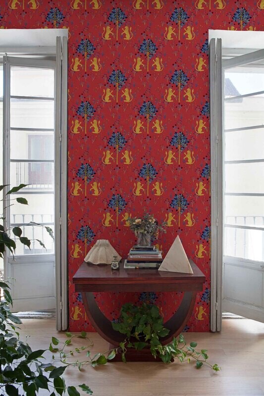 Medieval Tapestry Deep Coral by Brianda Fitz-James Stuart