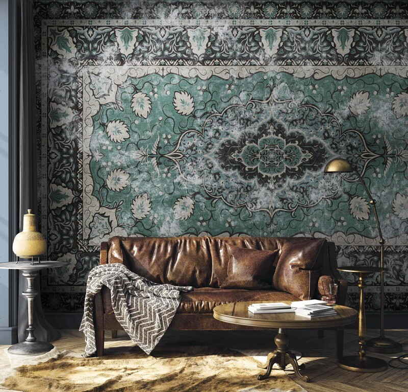 Floral rug Turquoise