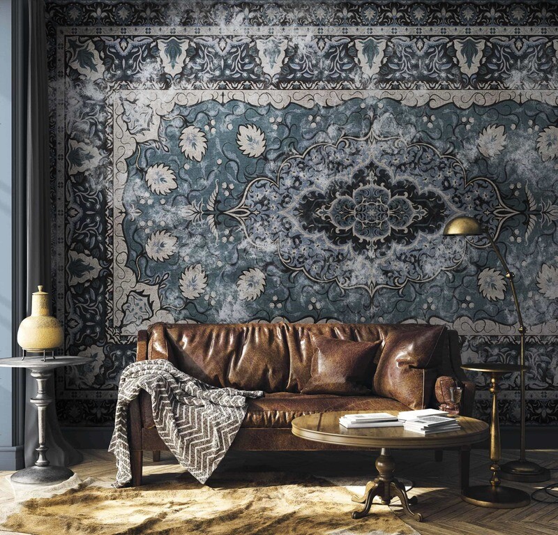 Floral rug Blue