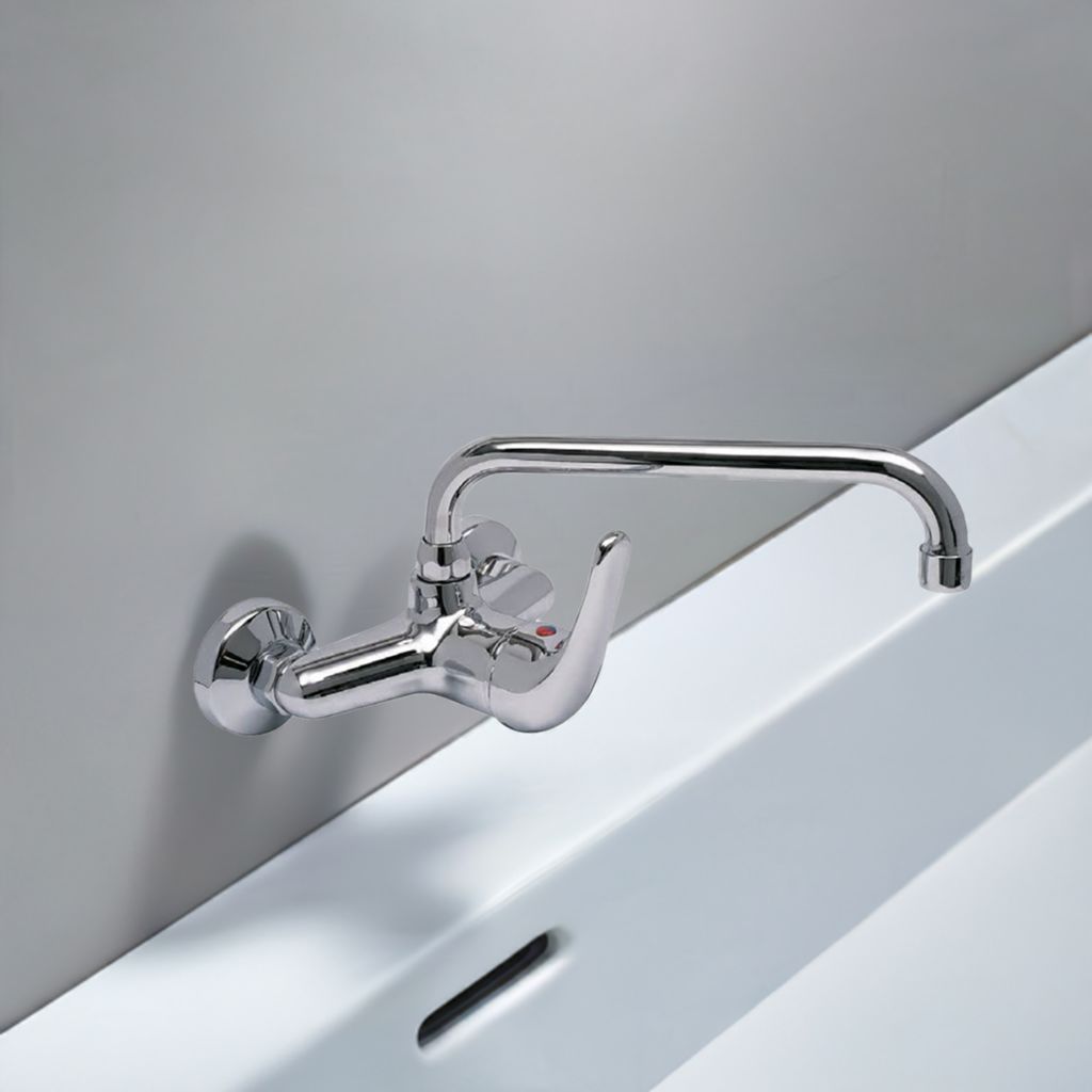 Single-lever wall-mounted sink with high spout
