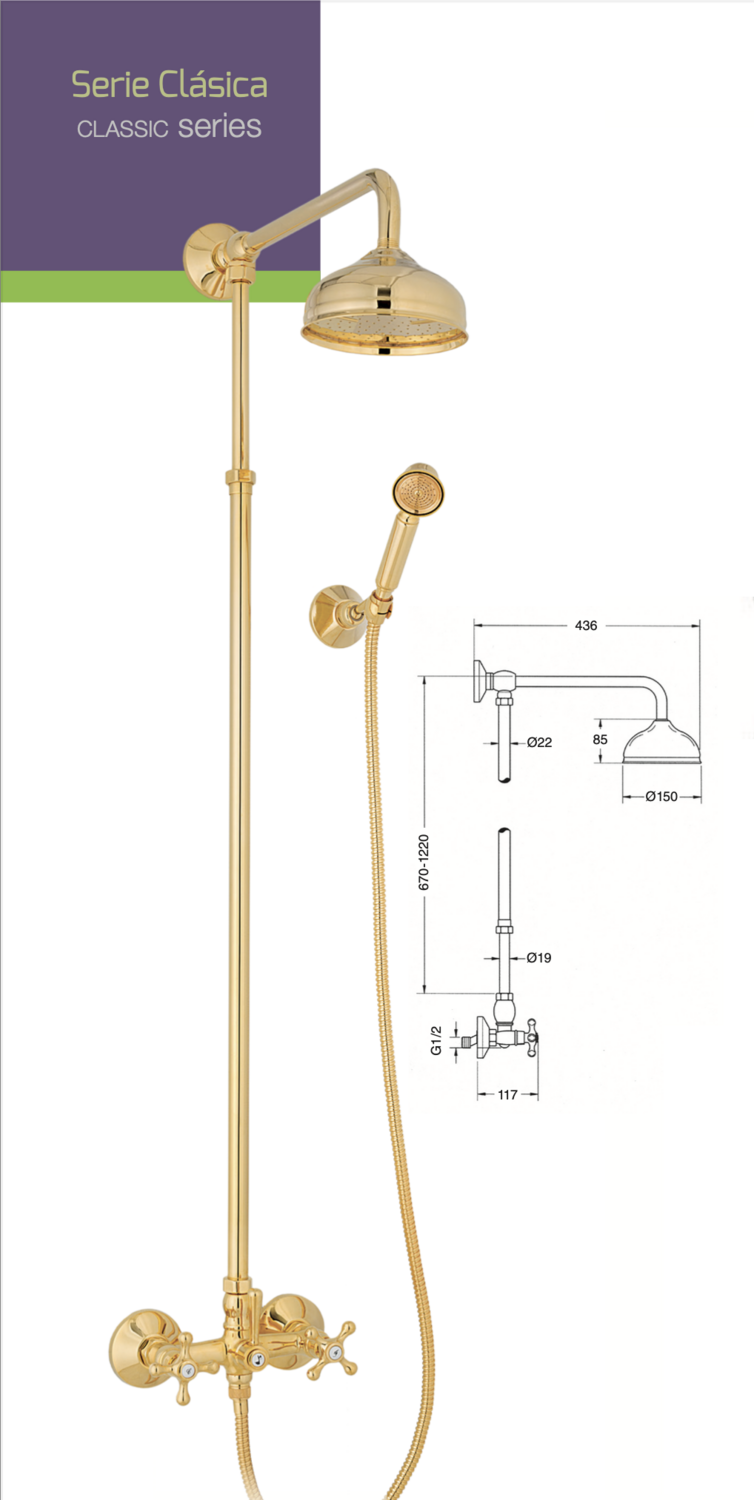 Telescopic wall-mounted shower column Época